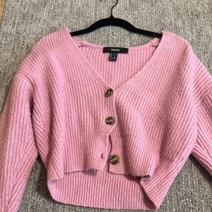 Forever 21 Rose Pink Cropped V‑Neck Button Cardigan